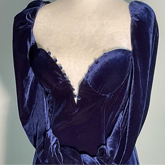 FASHIONNOVA, Sz M, Velveteen, Midnight Blue, BodyCon, Mini-Dress W Deep V Neck - Picture 5 of 16